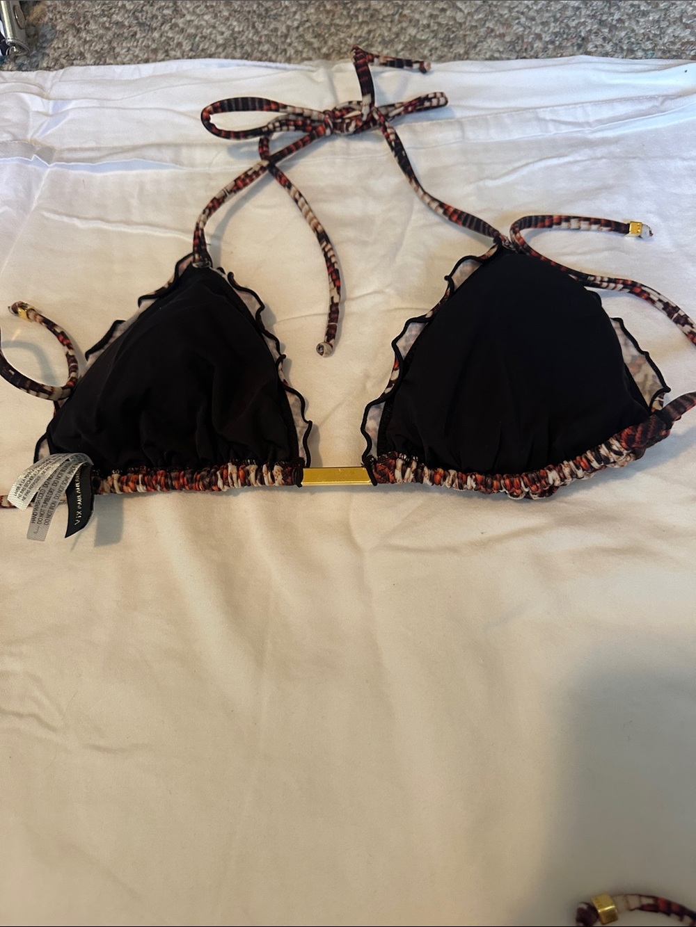 Vix Brown Red Cream Patterned Scallop Edge Triangle Bikini - Picture 3 of 4